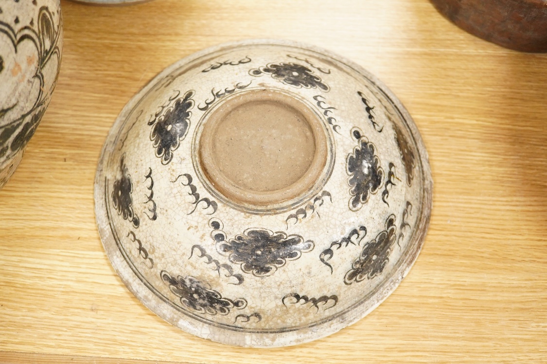 A Thai underglaze black large jar and a similar Dragon bowl